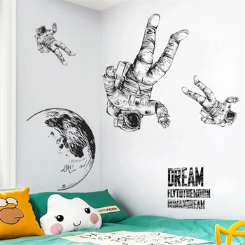3D наклейки на стену Space planet из мультфильмов для детской комнаты, граффити, дверные наклейки, художественная роспись для гостиной, спальни