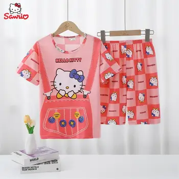 Kawaii Sanrio Kuromi My Melody hello kitty аниме детская пижама костюм с коротким рукавом Y2K летняя повседневная детская одежда