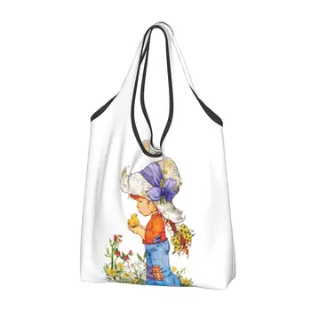 Sarah Kay Girl Shopping Bag Многоразовые Продуктовые Эко-Сумки Большой Емкости Kawaii Cartoon Recycling Bag Моющаяся Сумка