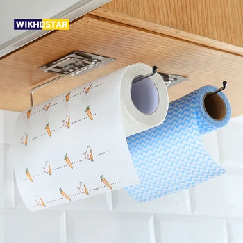WIKHOSTAR Самоклеящийся Кухонный держатель для туалетной бумаги, держатель для рулонной бумаги, Подвесная Вешалка для полотенец в ванной, Органайзер для хранения вещей