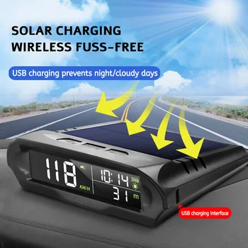 X98 Солнечная Зарядка HUD Дисплей Для Всех Автомобилей Цифровой Миль/Ч, КМ/Ч GPS Спидометр Превышение Скорости Сигнализация Высота Головной Дисплей Автомобильные Часы