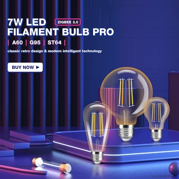 Zigbee 3,0 7 Вт Светодиодная Лампа Накаливания в Стиле ретро Smart Dimmable ST64/A60/G95 Light Pro E27 Для Внутреннего Декоративного Освещения Gledopto