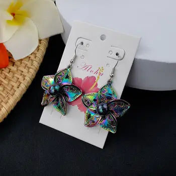 Винтажные серьги-капли с эмалью в виде подсолнуха и жемчугом, металлические серьги-крючки в стиле Гавайского Самоа, Ювелирные изделия для женщин, вечеринка