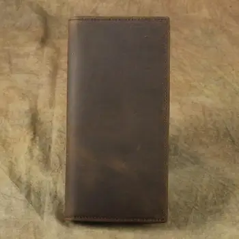длинная мужская сумка crazy horse skin из кожи в стиле ретро с несколькими картами для денег Baotou layer leather wallet.