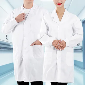 Женщины Мужчины Унисекс, Белый лабораторный халат с длинным рукавом, воротник с зубчатым лацканом, Униформа медицинской медсестры, туника, блузка на пуговицах
