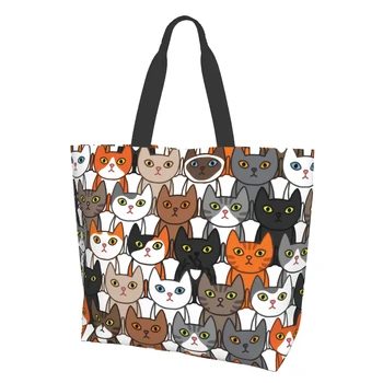 Коллаж с милыми кошками, Прекрасный котенок, Белая Оранжевая Холщовая сумка для женщин, сумка для продуктов на кухню выходного дня