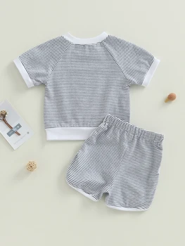 Комплект одежды из 2 предметов для маленьких мальчиков, полосатая футболка с круглым вырезом и короткими рукавами и шорты с эластичной резинкой на талии, летняя повседневная одежда для малышей