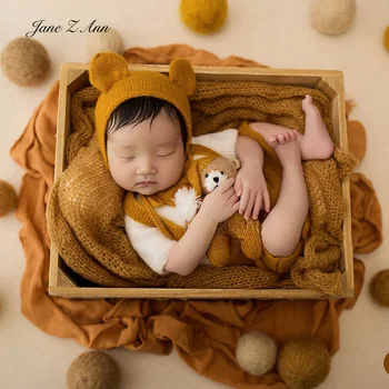 Костюм медвежонка для новорожденных, вязаный рыжевато-желтый комбинезон, обертка для куклы-мишки, аксессуары для студийной съемки