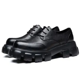 Мужская обувь из натуральной кожи, повседневная модная обувь с круглым носком, увеличивающая рост на 6 см, на шнуровке, мужская обувь на высоком каблуке с лифтом