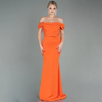 Оранжевые Вечерние Платья для Женщин 2023, Длинные Платья Русалки С Открытыми Плечами, Простое Вечернее платье Без Рукавов С открытой спиной