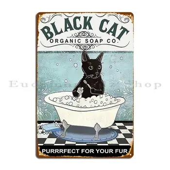 Плакат компании Black Cat Bath Soap, Металлическая табличка с изображением кота, персонаж Garage Party Club, Гараж, ретро Жестяная вывеска, плакат