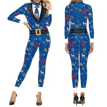Рождественский сексуальный боди Zawaland, Женский Карнавальный комбинезон с синим рисунком лося, женский костюм для косплея, Забавный праздничный комбинезон для вечеринки