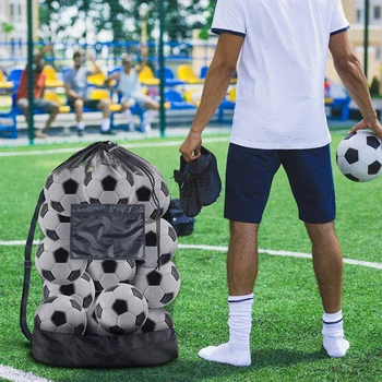 Сетчатая сумка для футбольного мяча, очень большая баскетбольная сумка на шнурке С карманом на молнии, Волейбольная сетка, спортивные сумки