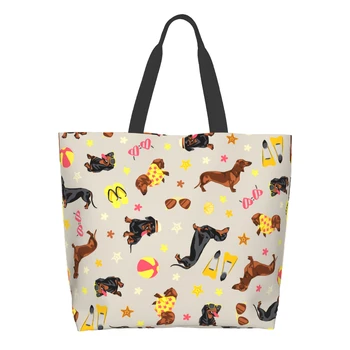 Сумка для покупок для отпуска в стиле таксы, многоразовая сумка для милых собачек, пляжная сумка в стиле таксы, повседневная легкая сумка через плечо большой емкости