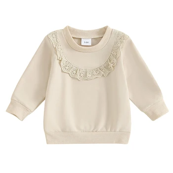 Толстовки для маленьких девочек, наряды, повседневные кружевные пуловеры в стиле пэчворк, топы, зимняя одежда с длинными рукавами для новорожденных