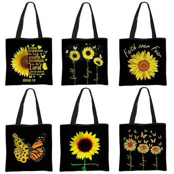 Хозяйственная сумка Sunflower Faith Hope Love, женские сумки-тоут с рисунком бабочки, сумки большой емкости, эко-сумки через плечо многоразового использования, подарок