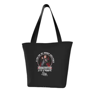 Холщовая сумка для покупок в стиле рок Джонни Холлидей, женская сумка для продуктов, Французский певец
 Сумки-тоут для покупок