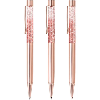 Шариковые Ручки Из Розового Золота Металлическая Ручка Bling Dynamic Liquid Sand Ручка С Заправкой Черными Чернилами Канцелярские Принадлежности Подарочные Ручки На Рождество