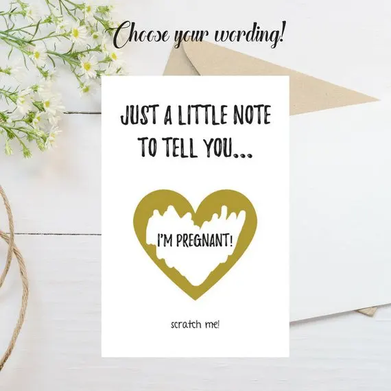 персонализируйте любую текстовую открытку со скретчем о беременности, Объявление о беременности мужу - Будущему папе - Открытки с записками для нового папы