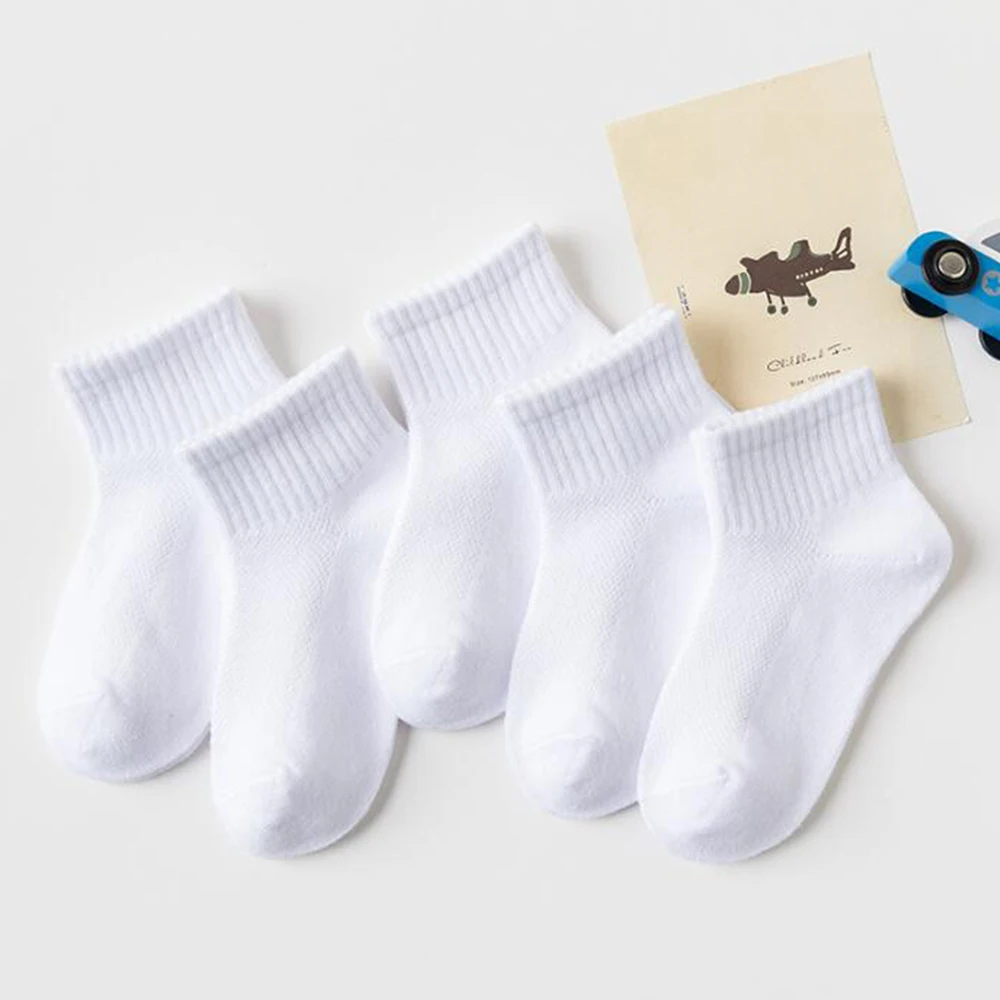 5 Пар/лот, Носки для маленьких мальчиков, Хлопковые однотонные сетчатые весенне-летние дышащие школьные носки для девочек